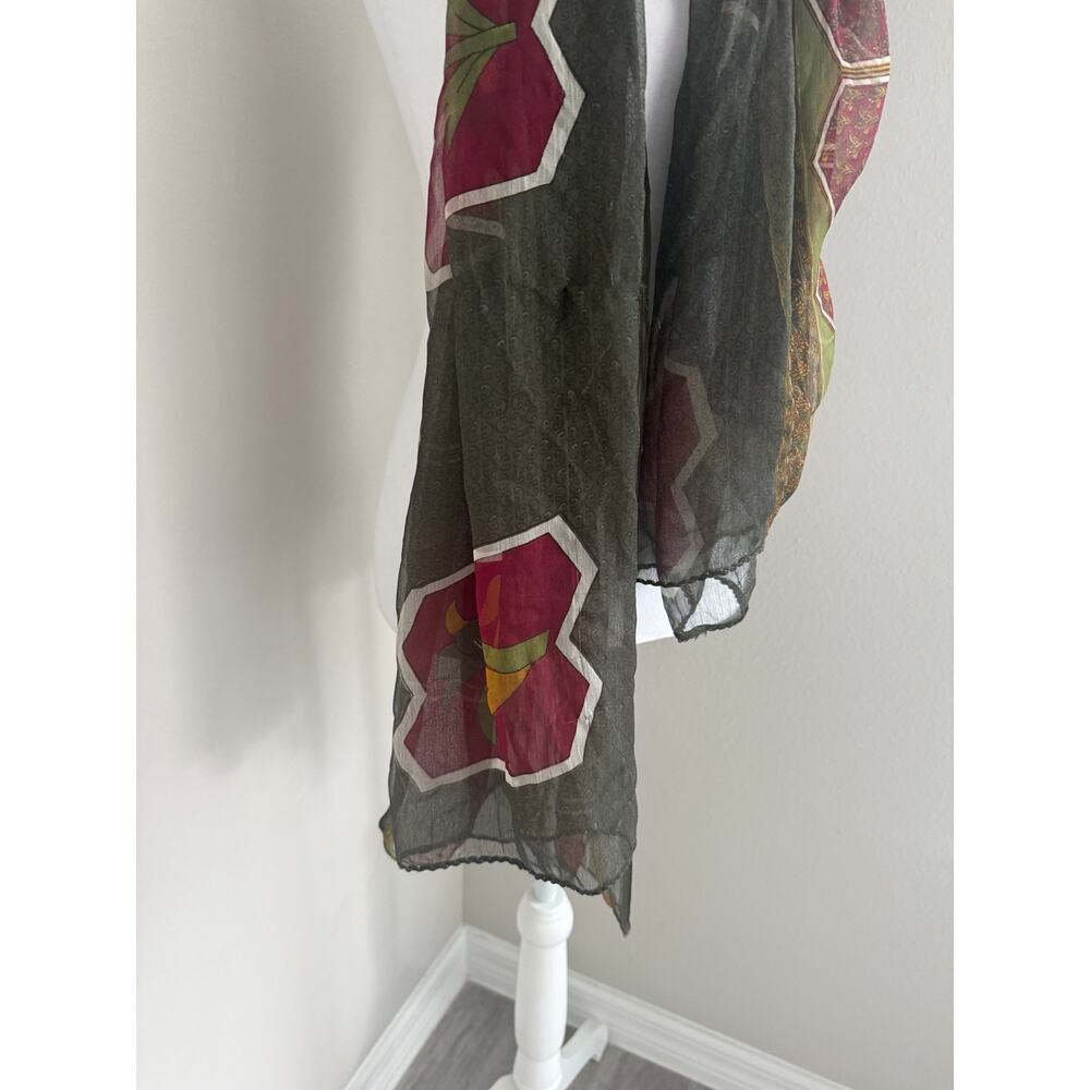 Vintage Silk Chiffon Scarf Boho Sheer Floral Long Wrap Festival Shawl - Picture 6 of 7